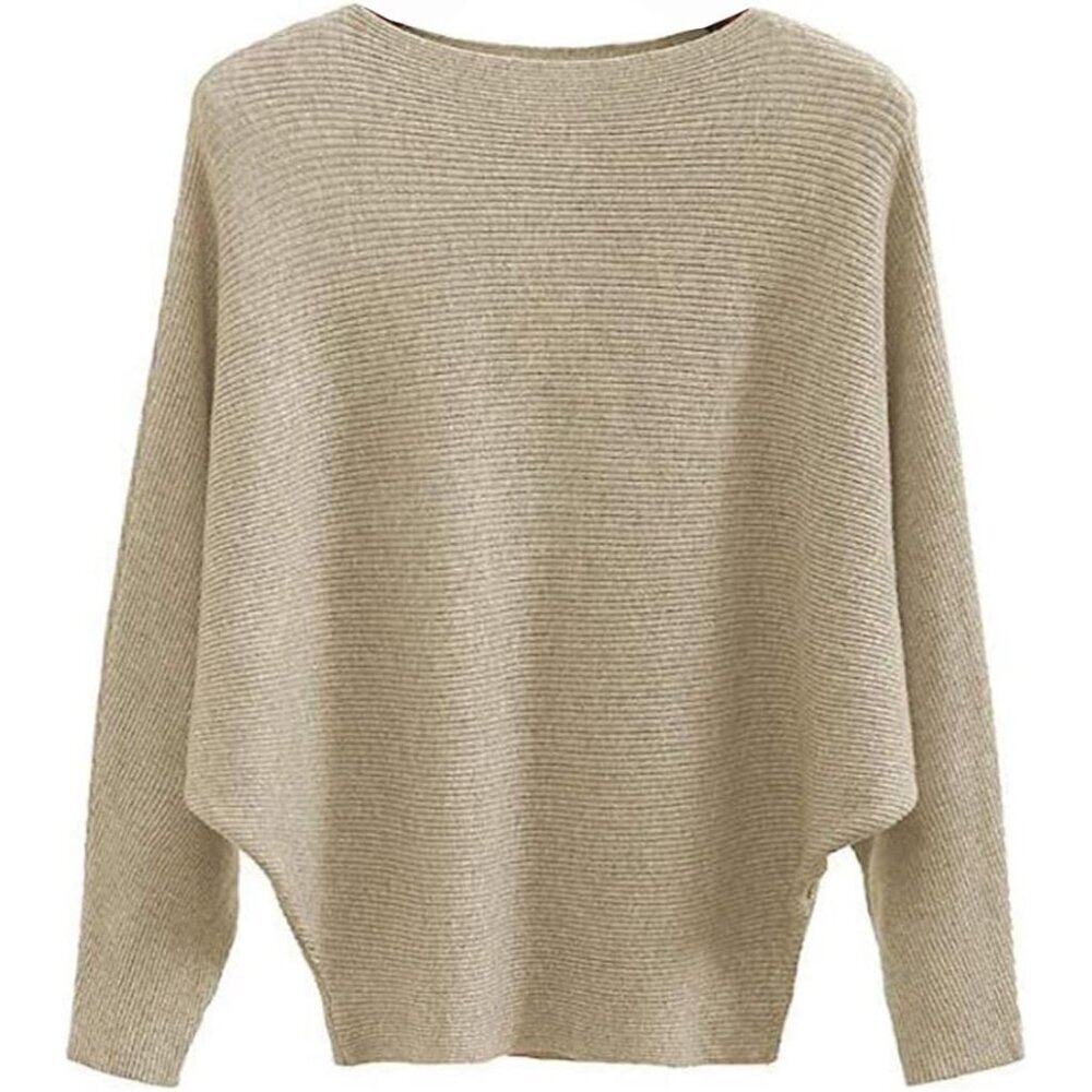 Womens Oversized Lightweight Boat Neck Batwing Sweater Casual Fall Winter